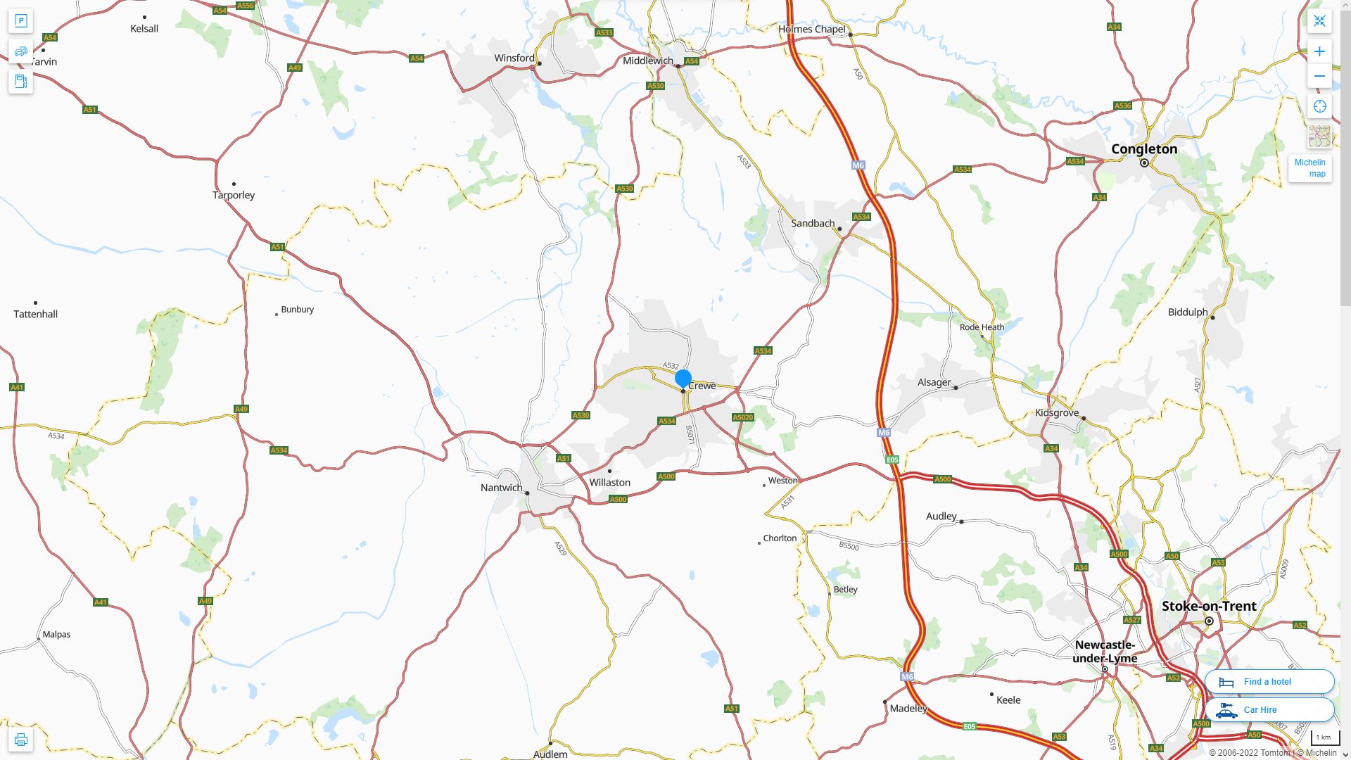 Crewe Royaume Uni Autoroute et carte routiere